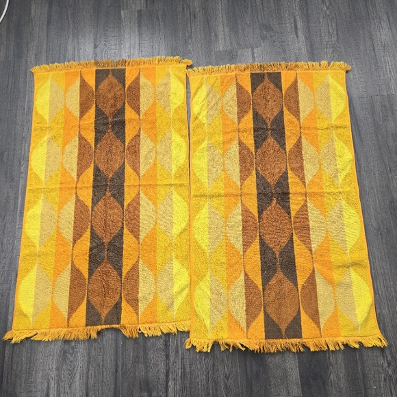 Vintage 70’s Retro Cannon Royal Family 2 Bath Towels Cotton Yellow Brown Orange - Picture 2 of 9
